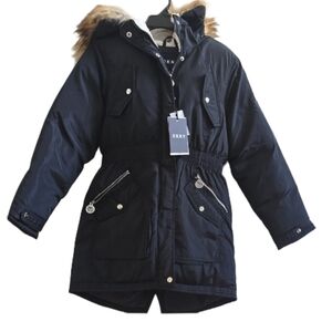 DKNY Girls Parka Jacket/Coat with Faux Fur Trim On Hood
